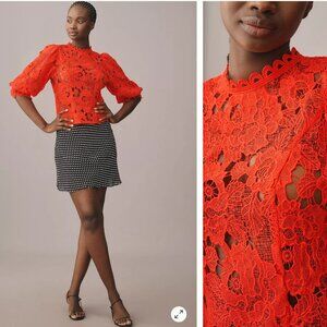 Anthropologie Sarah Hann Lace Blouse - Red